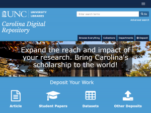 Carolina Digital Repository homepage with icons to search and submit work