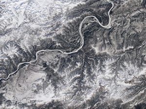 Ariel shot of ice covering the Yukon River