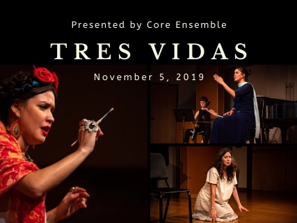 Flyer for Tres Vidas with three people on it performing different actions