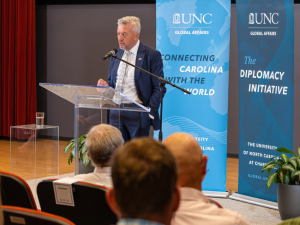 Finnish Consul General Jarmo Sareva speaks during the Diplomatic Discussion at UNC-Chapel Hill on April 3.
